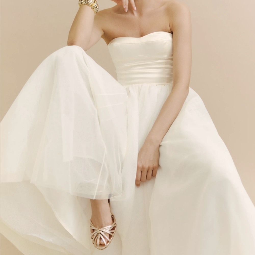 Reformation Cream Strapless Midi Dress